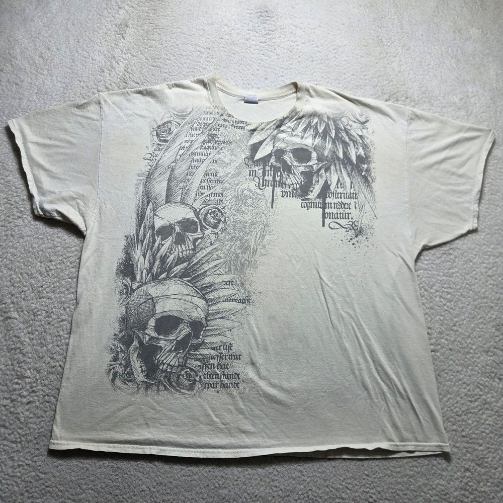 Gildan T Shirt Men 3XL White Skulls Gothic Graphic Grunge Streetwear Y2K Goth